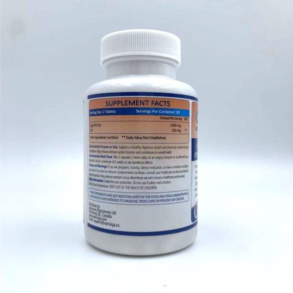 Side label of Natriviga CarciClear IgY Capsules for immune support.