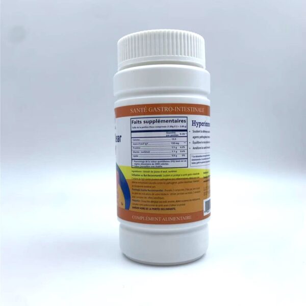 Side label of Natriviga CarciClear IgY Chewable Tablets for immune support.