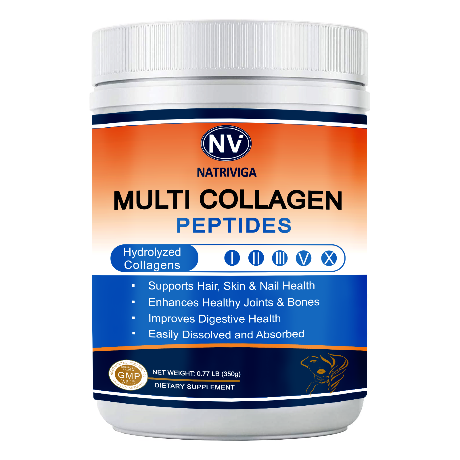 Front label of Natriviga Multi Collagen Peptides Powder unflavored