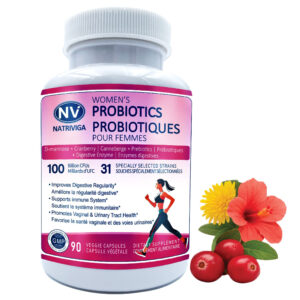 Front label of Natriviga Probiotics for Women, designed for women's digestive and immune health.