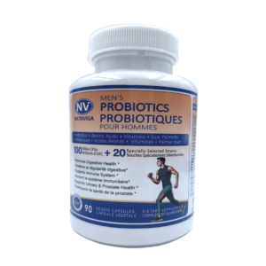 Front label of Natriviga Probiotics for Men, a supplement designed for men's digestive health.