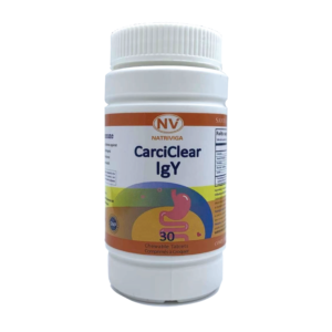 Front label of Natriviga CarciClear IgY Chewable Tablets for immune support.