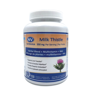 Front label of Natriviga Milk Thistle & NAC supplement for alcohol detox and liver protection.