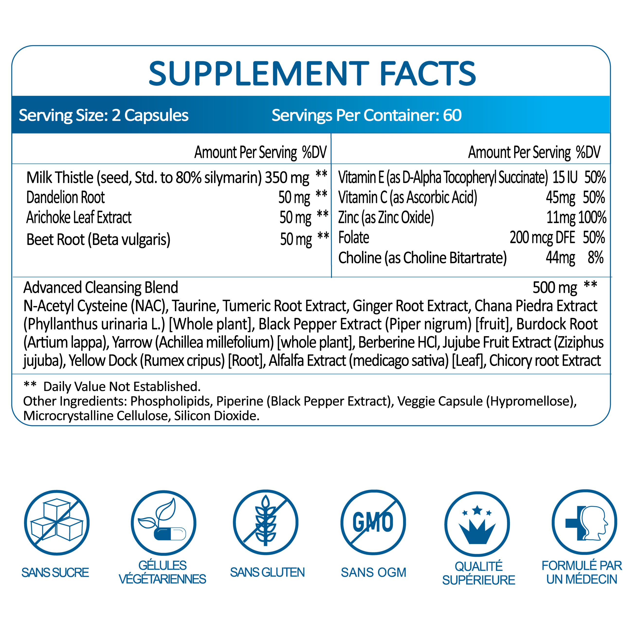 Supplement facts of Natriviga Milk thistle Capsules for liver health support.