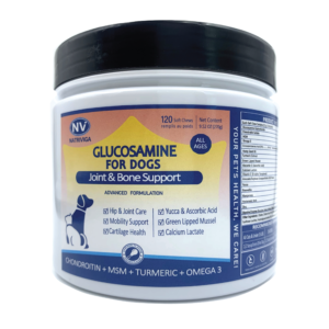 Front label of Natriviga Glucosamine for Dogs, designed for joint health.