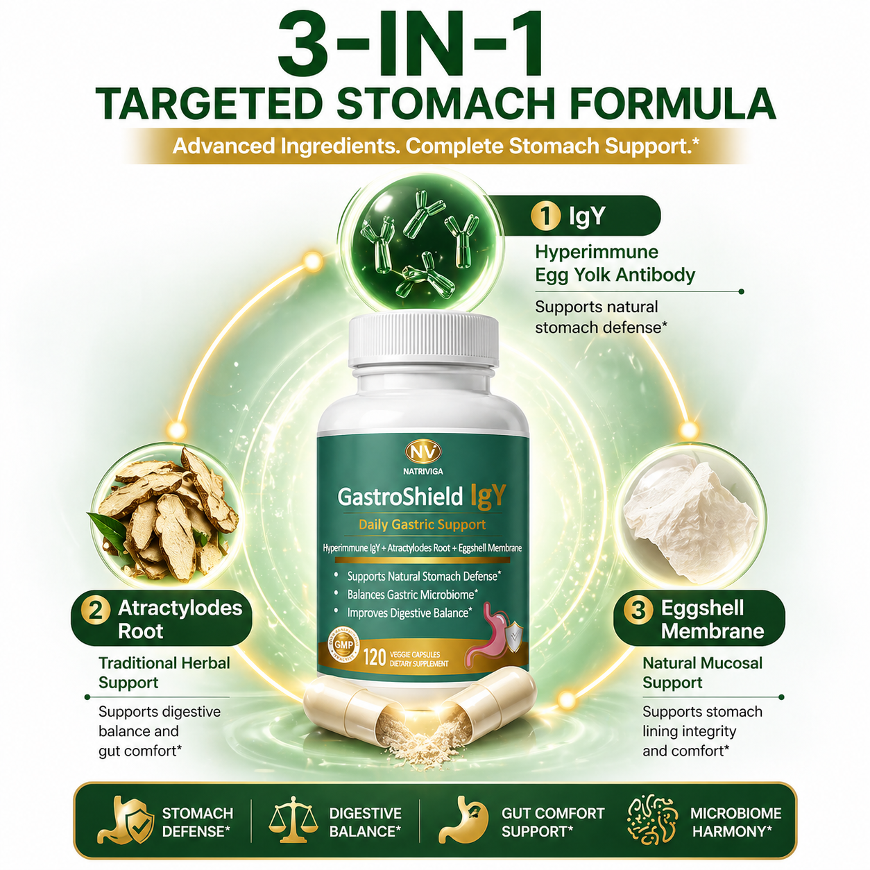 NATRIVIGA GastroShield IgY: Daily Gastric Wellness Support with Hyperimmune IgY, Atractylodes Rhizome & Eggshell Membrane - Image 3